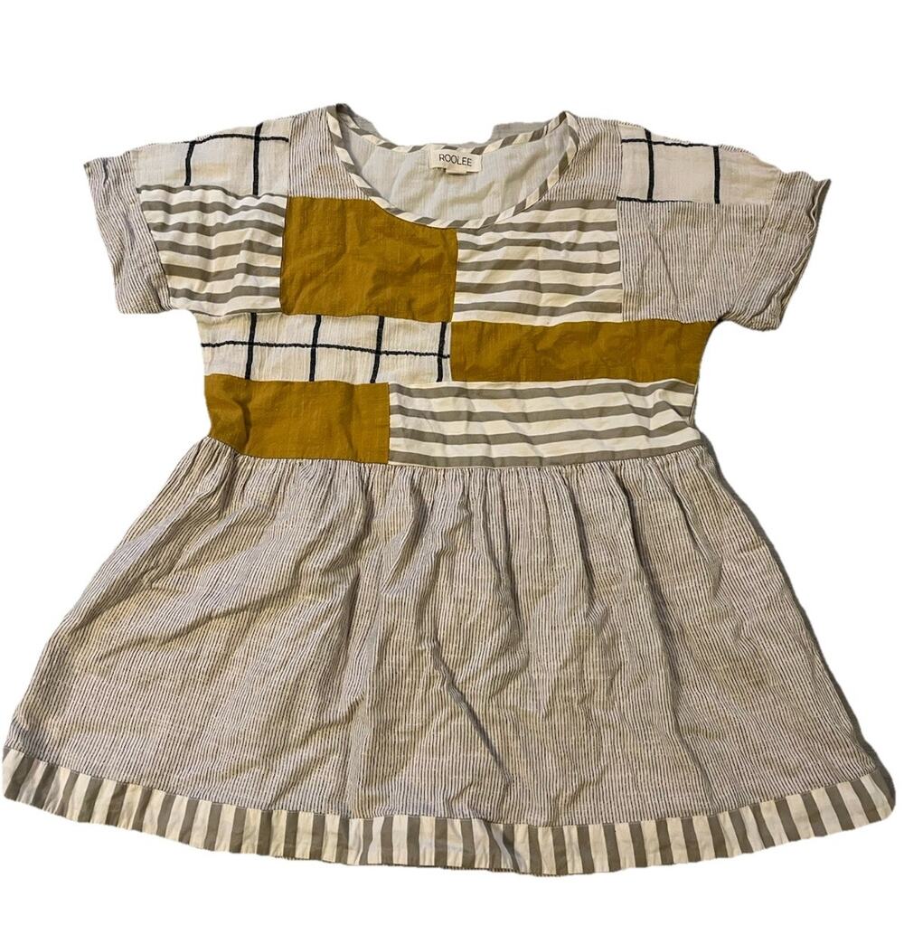 Y2K 80s Color Block Babydoll Shirt Top Art To Wear Abstract Short Sleeve Anthro